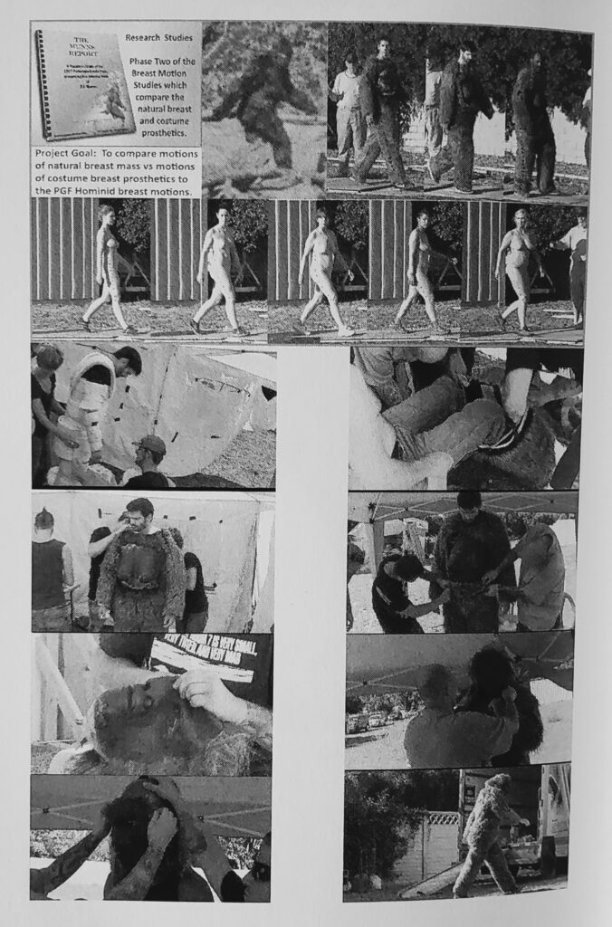 Estudio del movimiento de la masa de pechos naturales y del de un traje con prótesis de pechos en comparación con el movimiento de las mamas del homínido de la película.